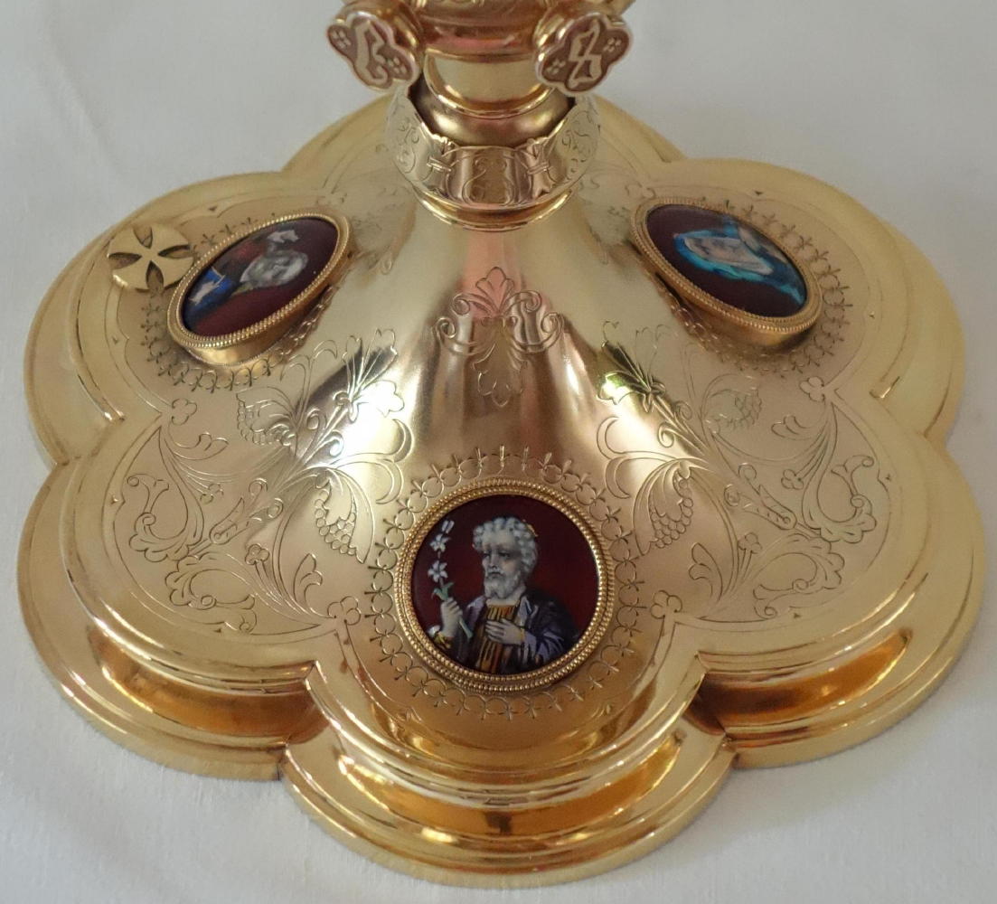 Ref 6266. Antique French Gothic Chalice & Paten with Enamels.